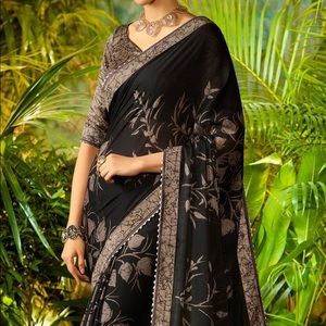 Beautiful black and grey Georgette saree